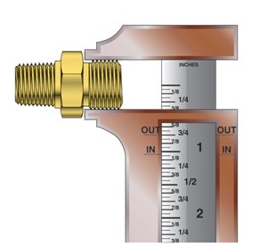 Caliper tool measuring threads